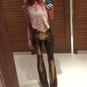 Miss guided bandue top in brown/gold pants xxs